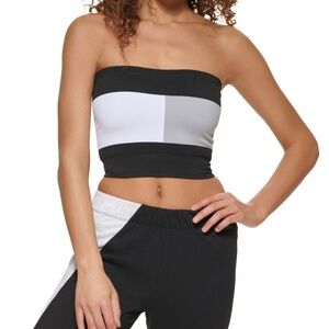 Tommy Hilfiger Sport Logo Flag Seamless Compression Bandeau Top Black,Pearl,Gray